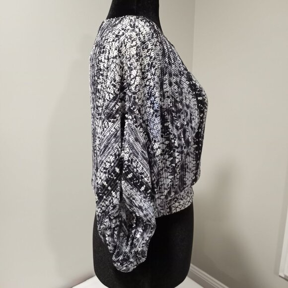 ALBERTO MAKALI BLACK/WHITE BOAT NECK EMBELLISHED BATWING WOMEN TOP SIZE M - Picture 7 of 11